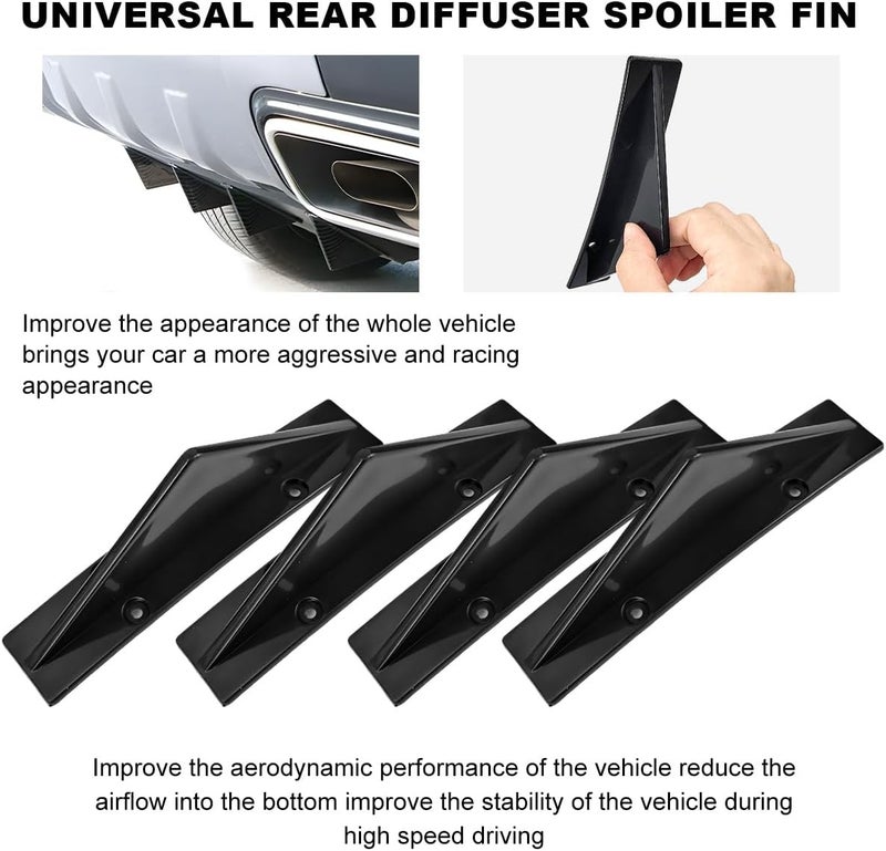KVAEY 4 PCS Car Rear Lower Bumper Wing Lip Diffuser, Shark Fin Vehicle Spoiler Wing Rear Bumper Decoration, Universal Spoiler Fin Protector with Screw for Cars Trucks SUVs (Curved Black) - Image 4